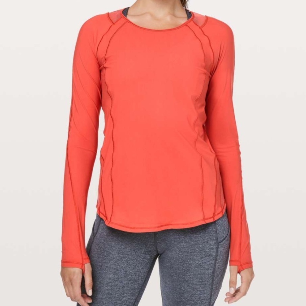 Lululemon Sculpt Long Sleeve Top Women's Medium* Orange Lightweight Mesh Running